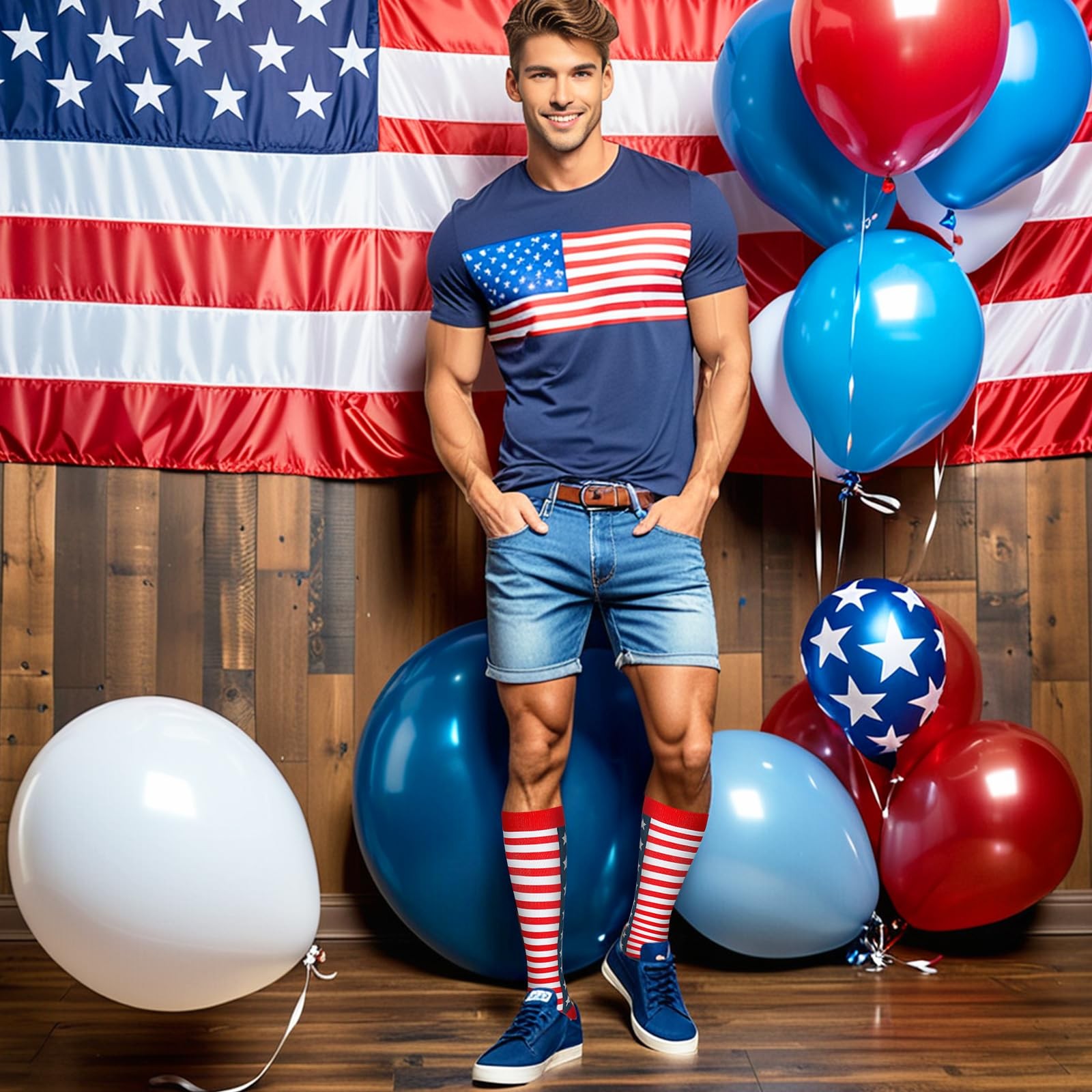 YOYOU Compression Socks for Women and Men, American One Size, Flag 1