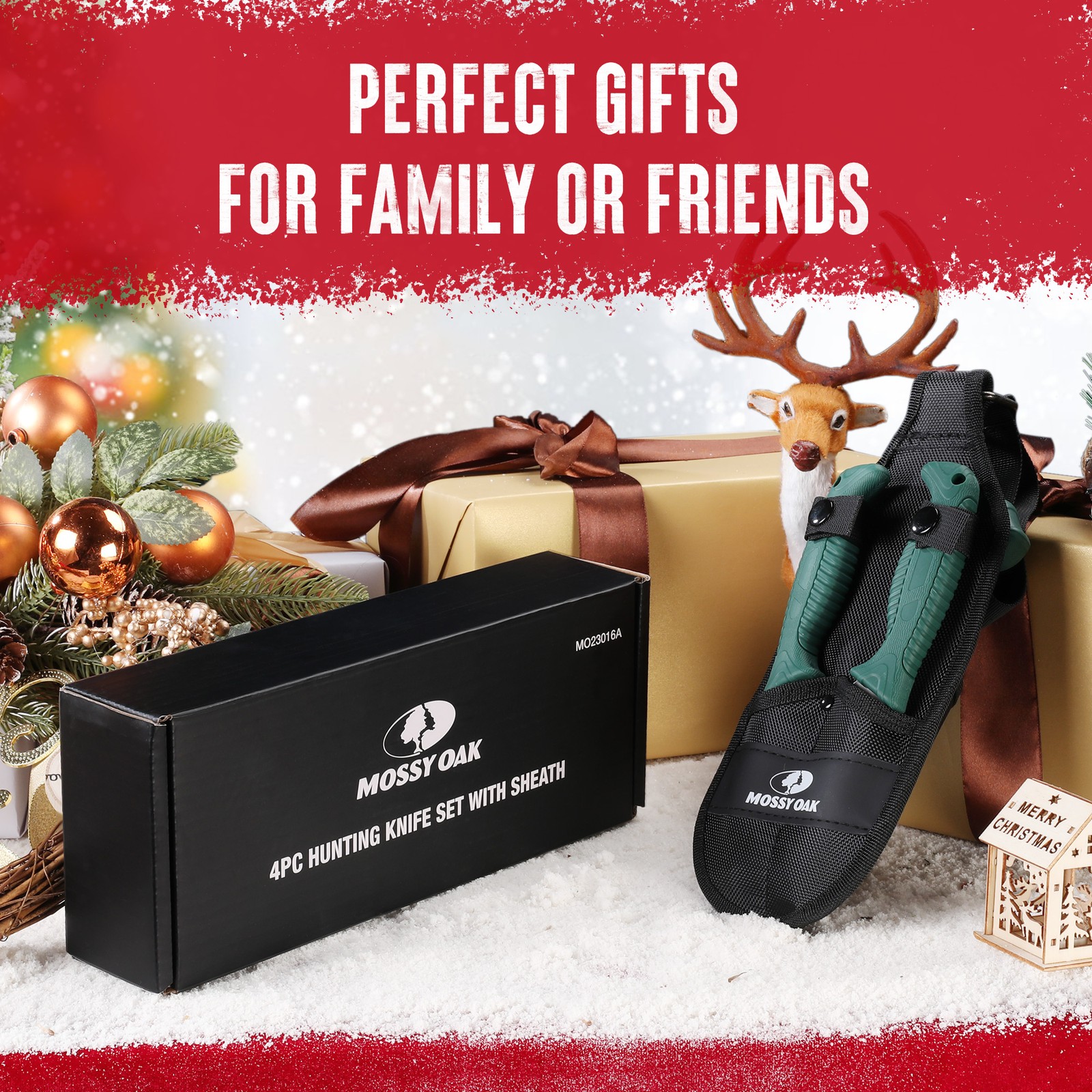 MOSSY OAK 4PC Hunting Knife Set Hunting Field Dressing Kit W/Sheath Perfect Gift