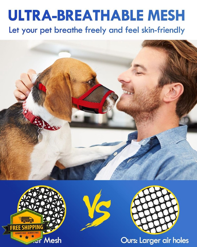 Dog Muzzle Red L Breathable Mesh