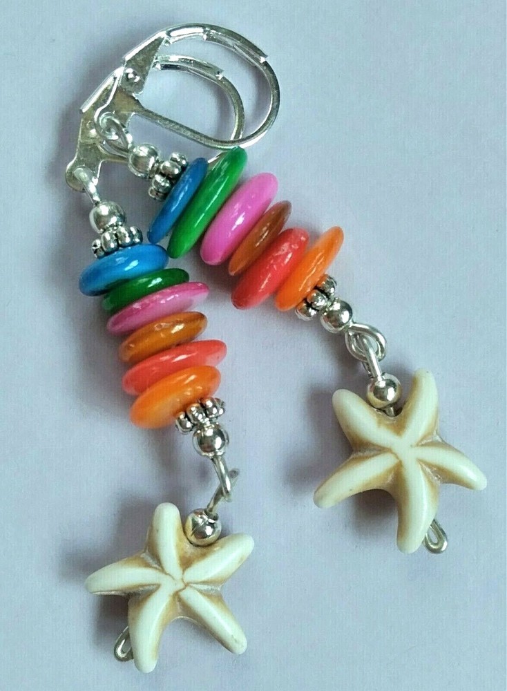 SHELL CHIPS Howlite STARFISH dangle earring SP LEVERBACK artisan