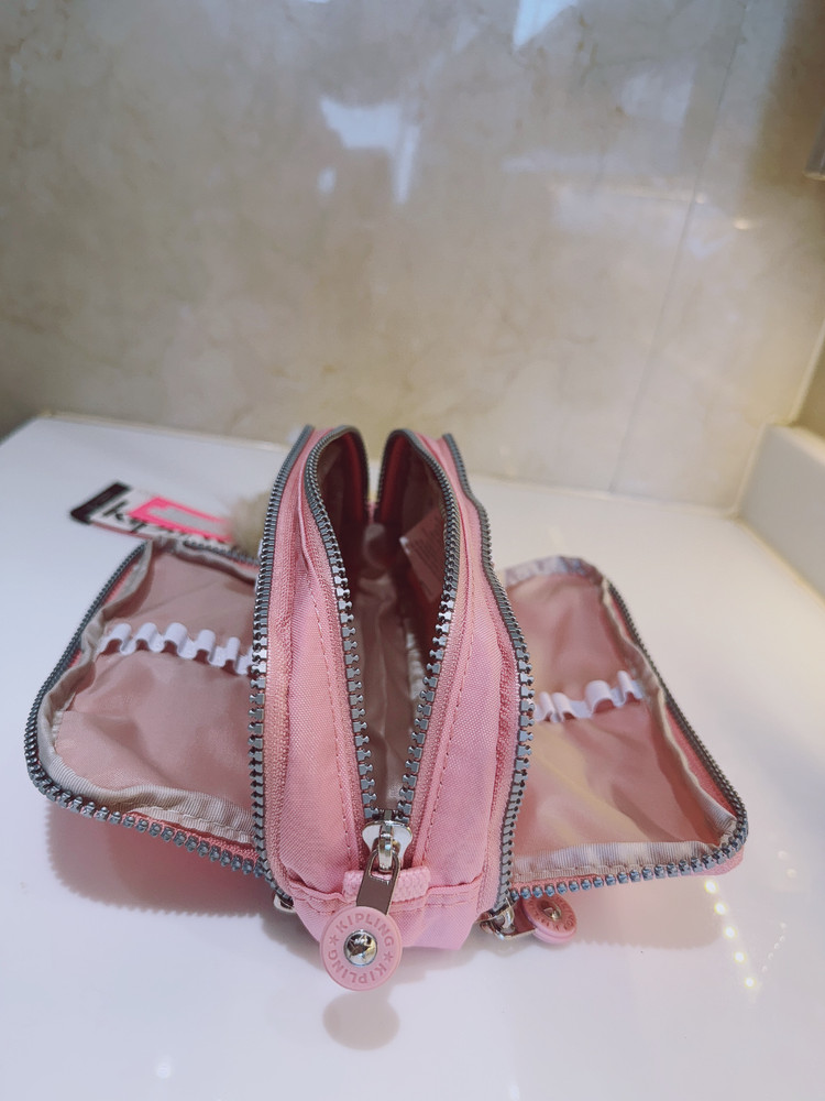 NEW Kipling Gitroy Pencil Case Cosmetic Case Bride pink Monkey Charm