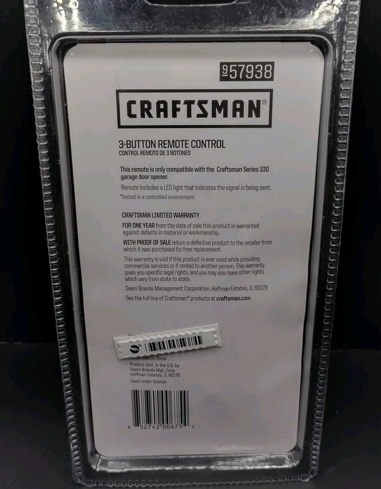 Craftsman 3 Button Remote Control #57938 Series 100