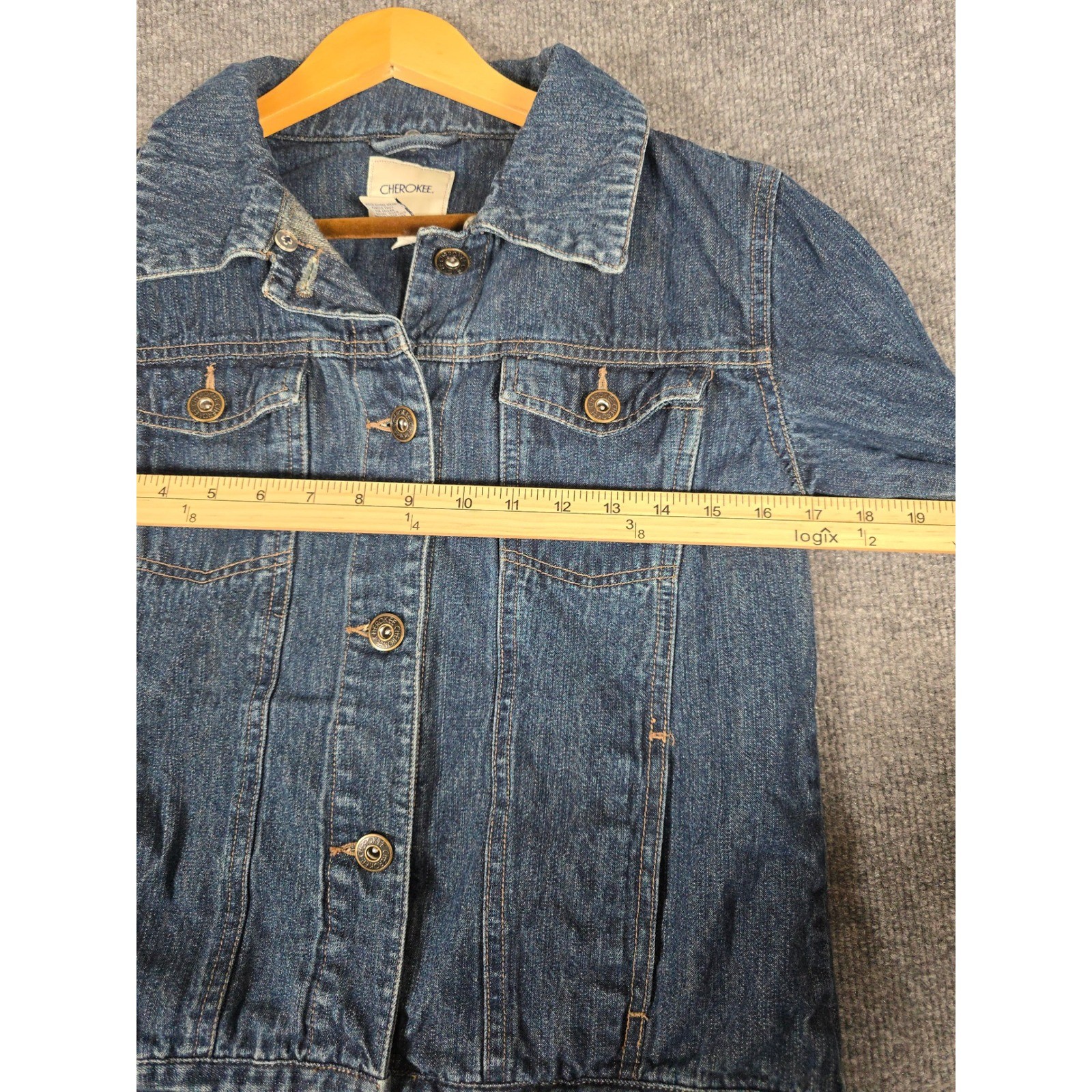 Cherokee Girls Denim Jacket Blue Button Front Trucker Style XL 14 16