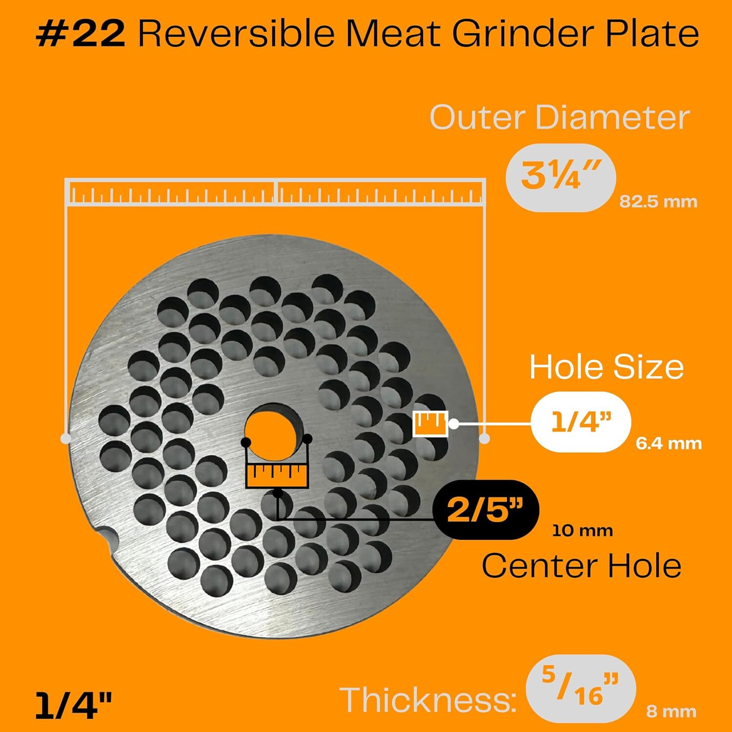 #22 Meat Grinder Plate. (#22 Reversible 1/4")