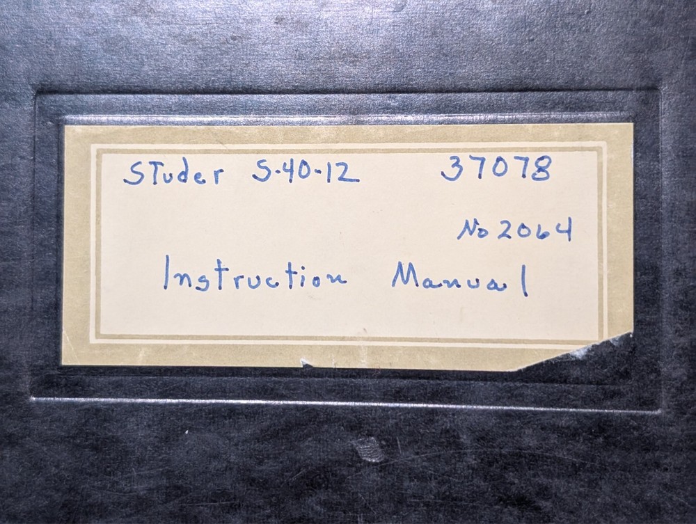 Studer S40-12 Instruction Manual Universal Cylindrical Grinder