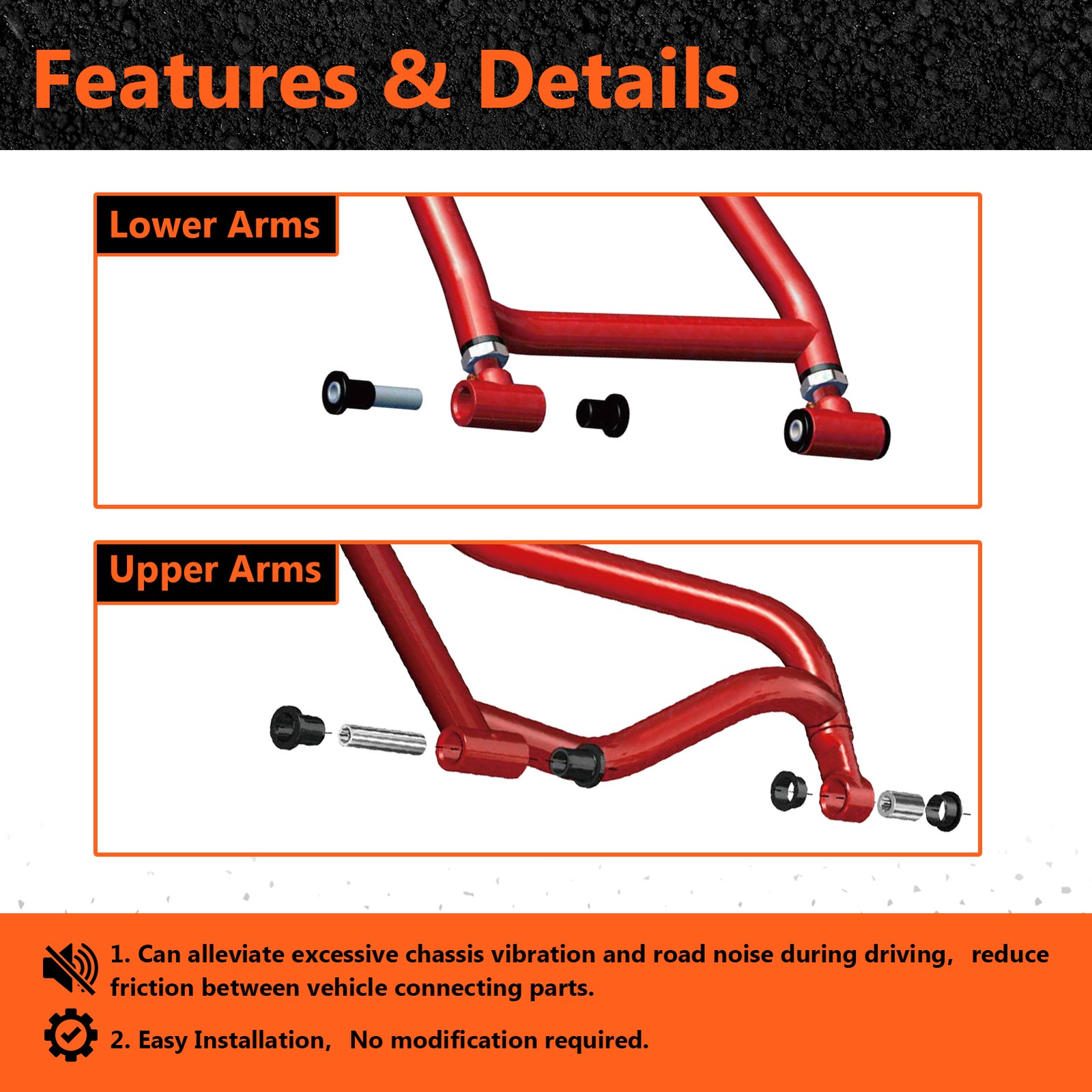 HDPE Front & Rear A-Arm Bushing Kit For Polaris RZR 900/4 900/S 900/S4 900/900XC