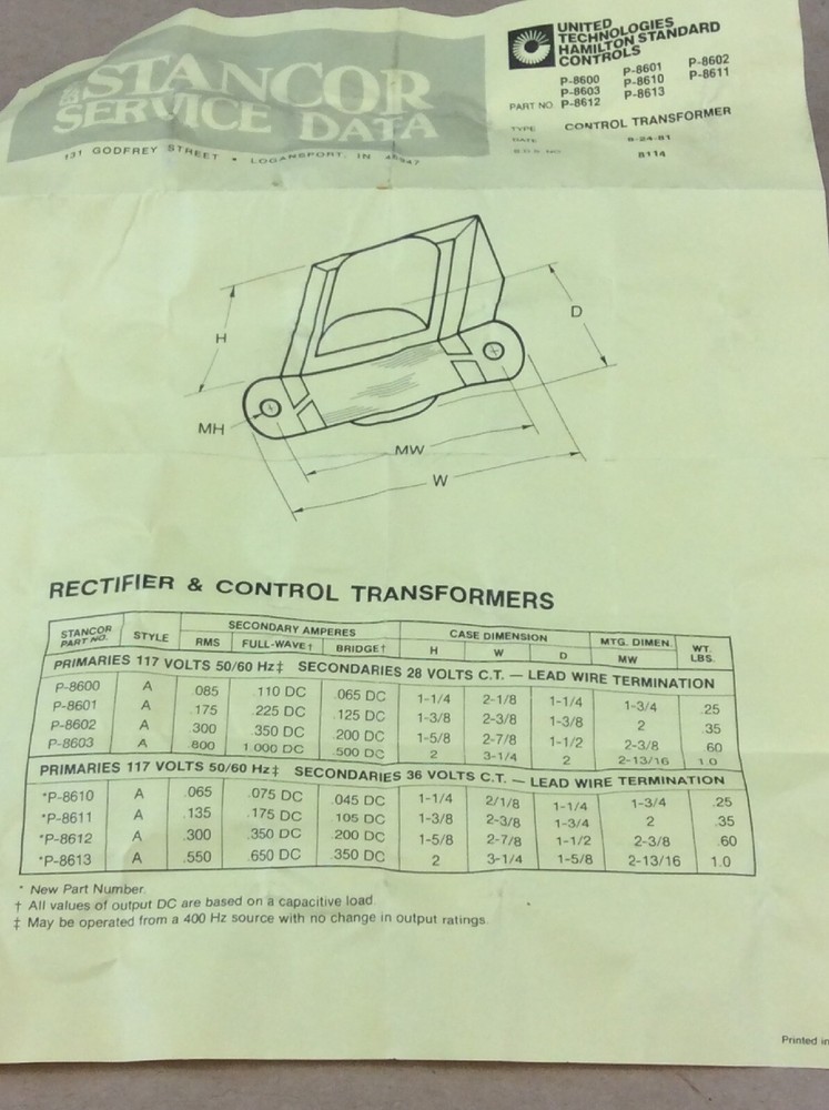 Stancor P-8601 Filament Transformer 117 Volt 50-60 Hz New In Box