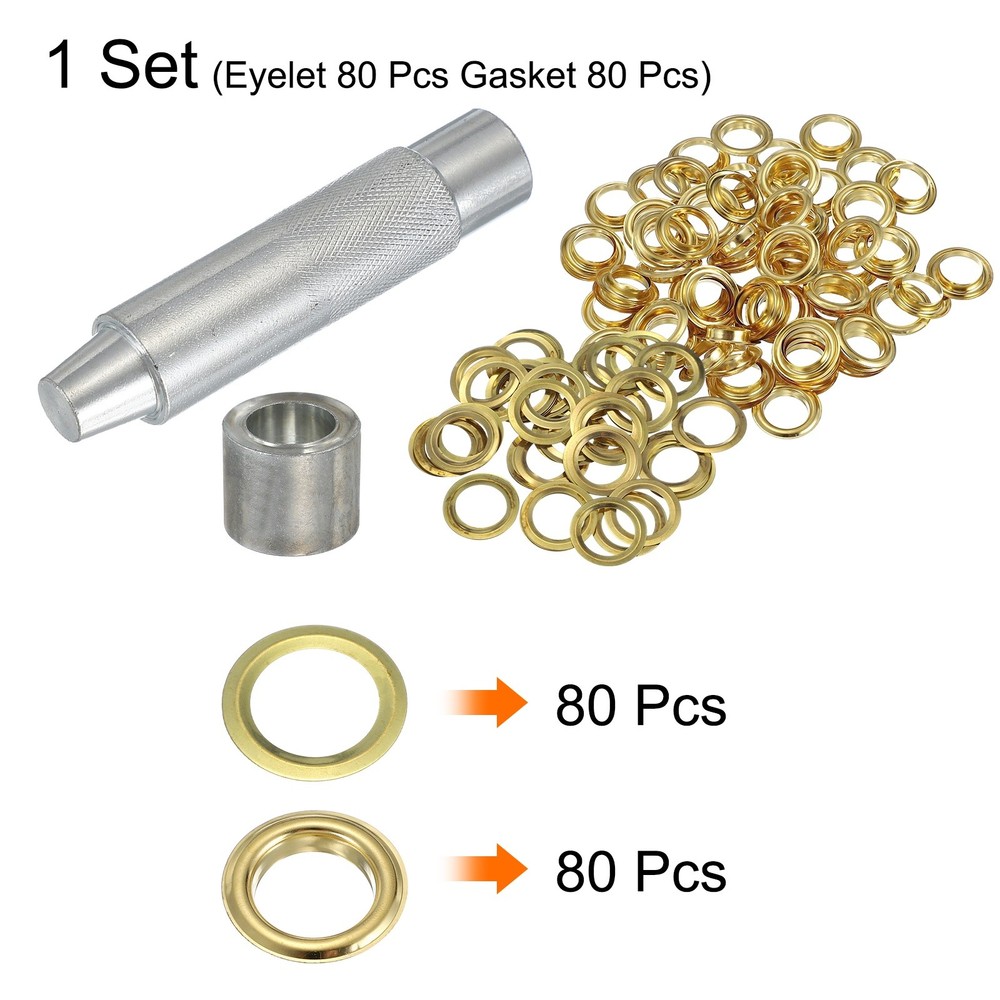 80Set Grommets Eyelets Kit 17mm Copper Eyelets with Setting Tool Gold