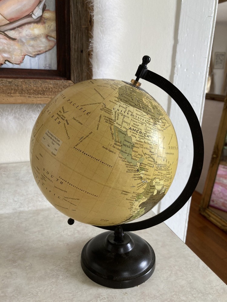decorative 8” World globe Metal Base Septic Toned