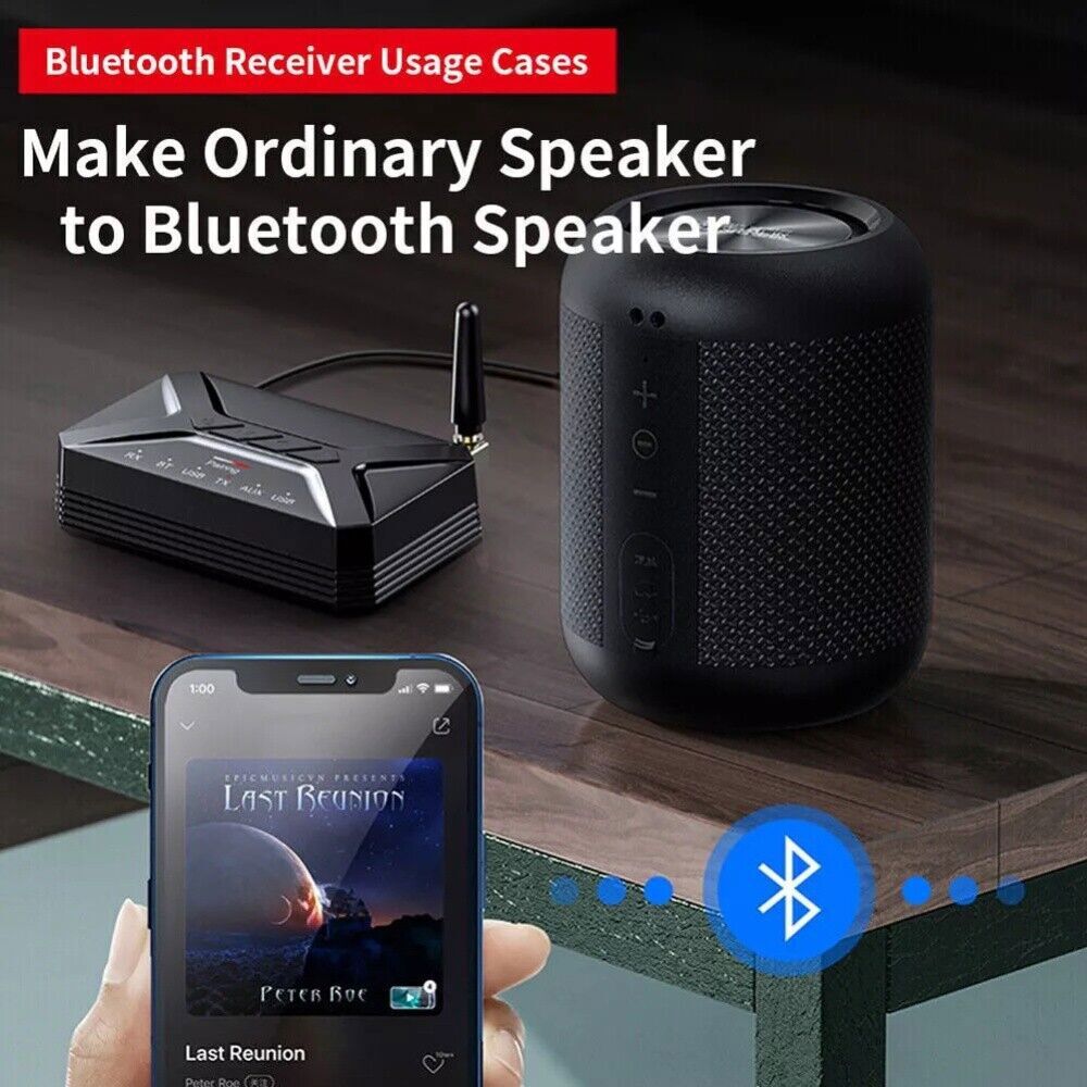 Bluetooth 5.0 Transmitter Receiver Audio Adapter Long Range for TV Home Stereo