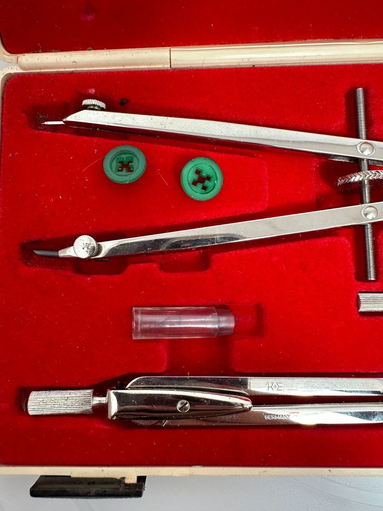 Vintage Keuffel & Esser K&E Drafting Tools Set with Hardshell Case Red Felt