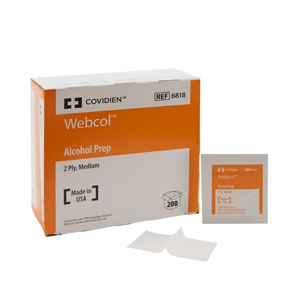 Webcol Alcohol Prep Pad Sterile 70% Strength Medium REF 6818, 3 Boxes 600 Pads