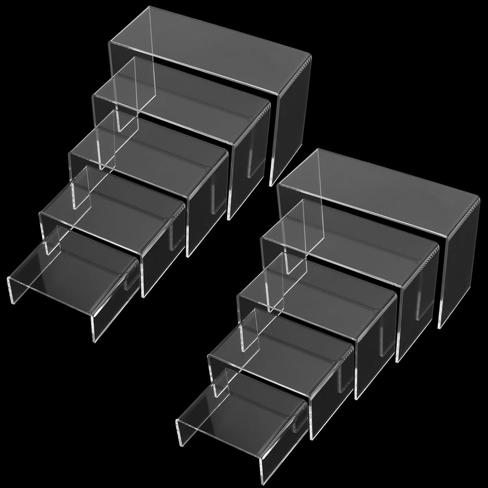 10 Pcs Clear Acrylic Display Risers, 3"" 4"" 5"" 6"" 7"" Rectangular Showcase Co