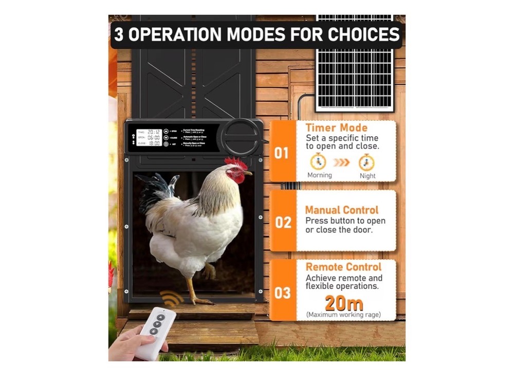Extra Large Authomatic Solar Chicken Coop Door W/Timer & Remote Control
