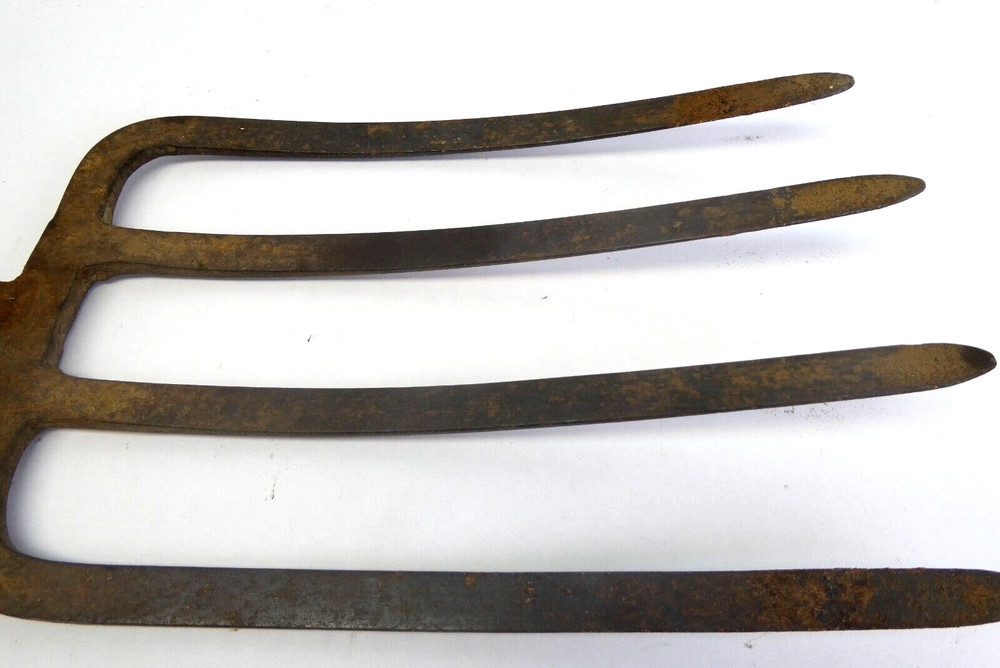 Antique Four Pronged Blacksmith Made Pitchfork Head Tool Part
