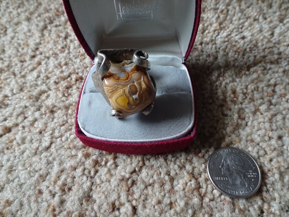 unique handcrafted agate ring sculpted from a fork