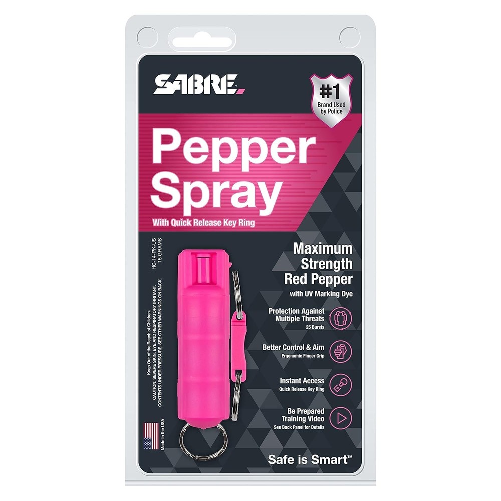 Sabre Pepper Spray with Quick Release Key Ring - Pink - UV Dye