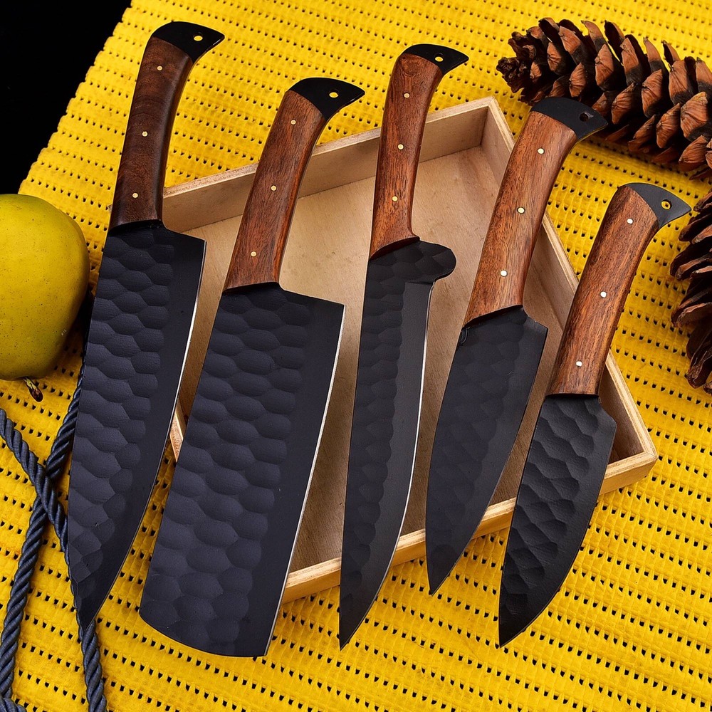 D2 Steel Handmade CHEF KNIVES KITCHEN knife set hammer pattern full tang