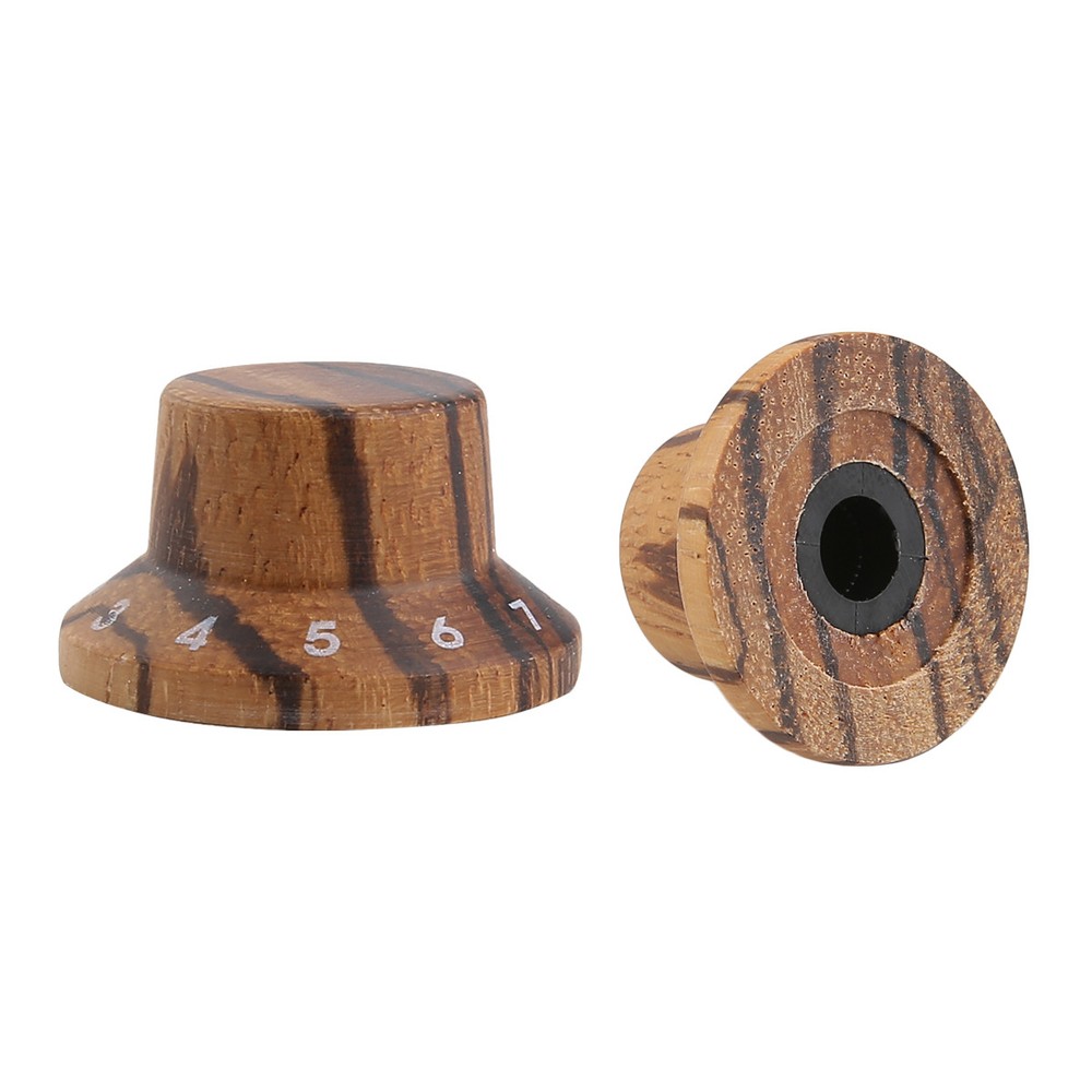 KAISH 4pcs Zebra Wooden Knobs Strat Style Bell Knobs Guitar Bass Top Hat Knob