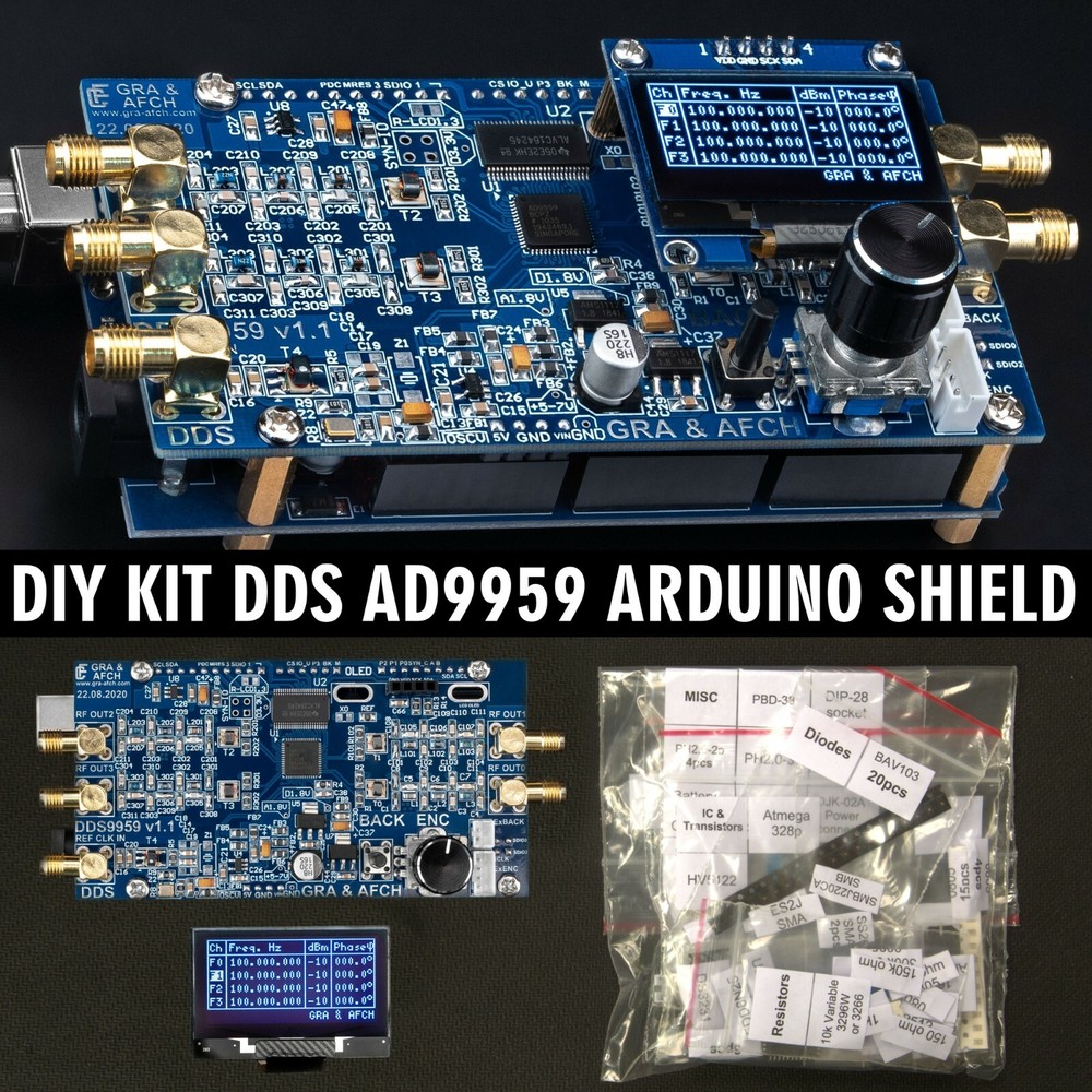 DDS KIT AD9959 Shield RF Generator 4 Sync Channels 225MHz @600MHz Core Clock