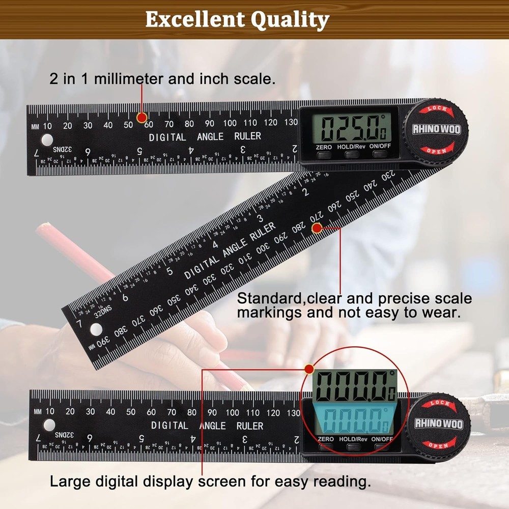 Digital Angle Finder Protractor, Ruler with 7inch/200mm, Black