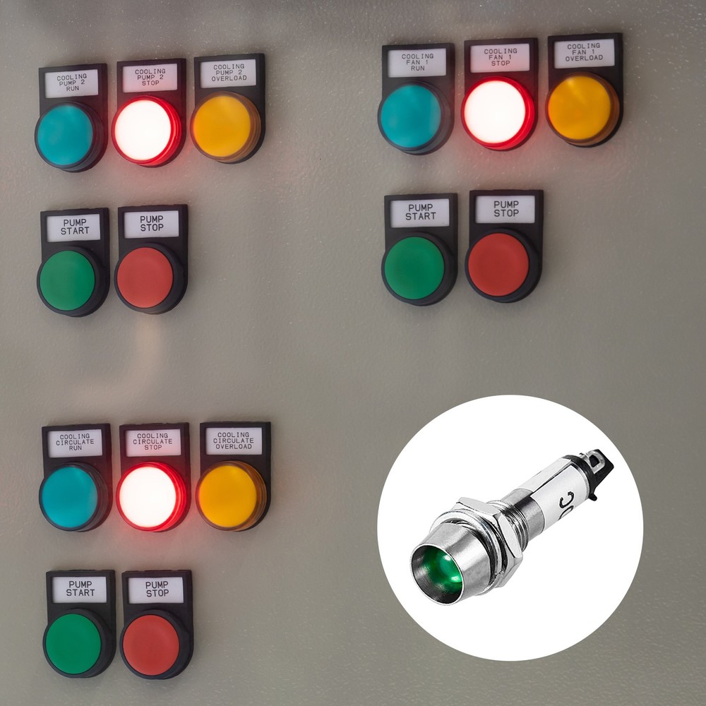 5 Pcs Indicator Light with Metal Shell Panel Mount ( Green, DC 24V 8-mm)
