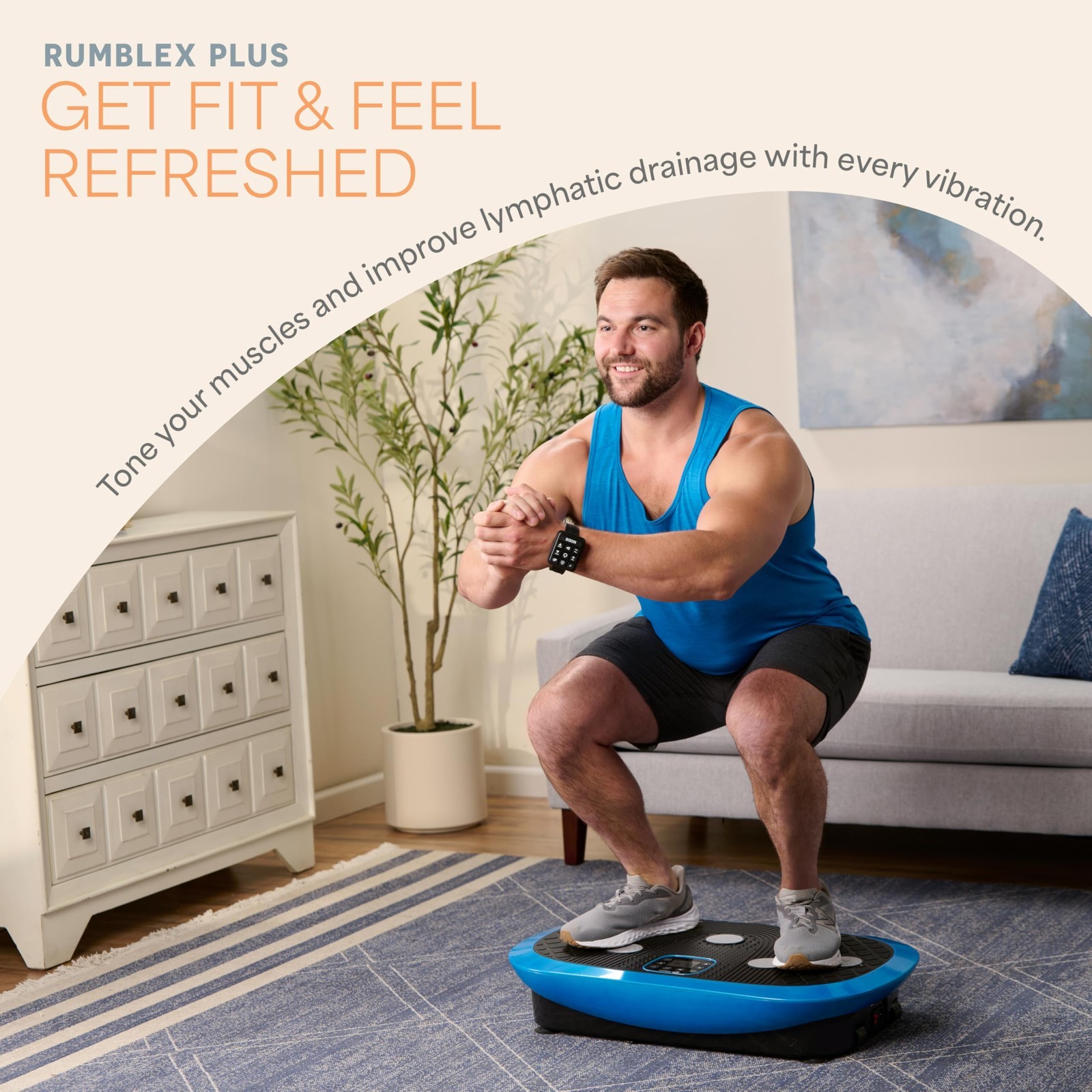 Rumblex Plus 4D Vibration Plate Exercise Machine - Full Body Workout - Blue Plus