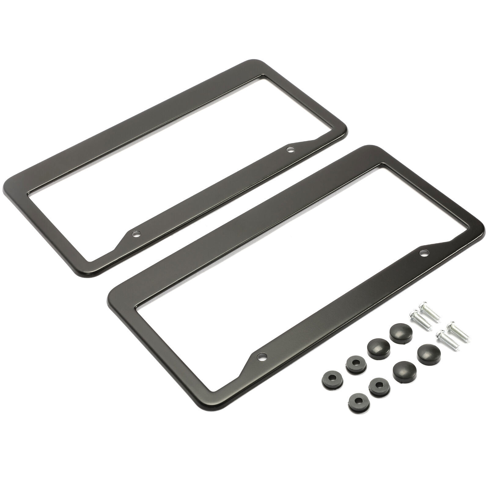 2PCS Black Stainless Steel Universal License Plate Frame Tag Cover Screw Caps