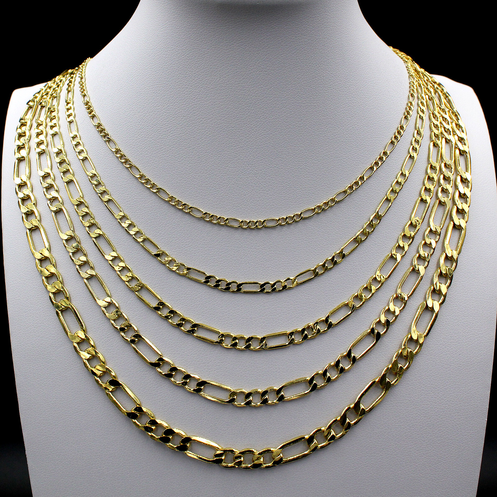 10K Yellow Gold 2mm-6.5mm Figaro Chain Link Pendant Necklace Bracelet 7" - 30"