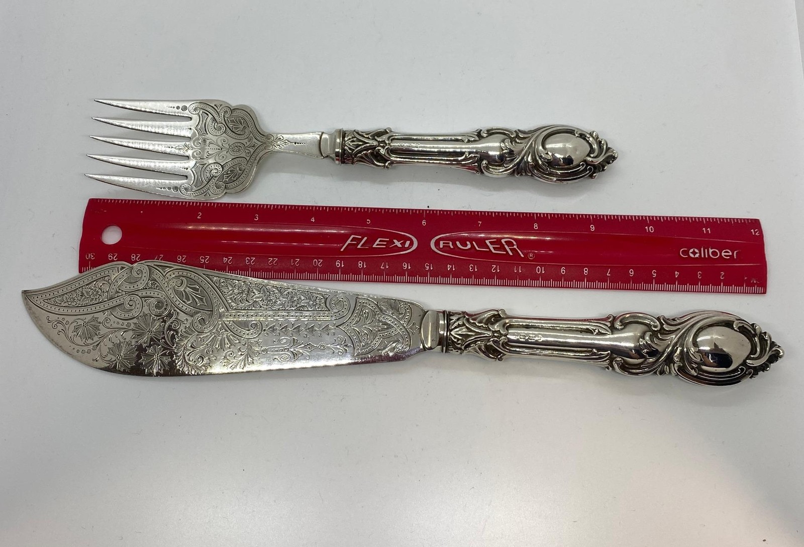 John Gilbert Sterling Silver Birmingham Fish Serving Set 1860s No Monogram