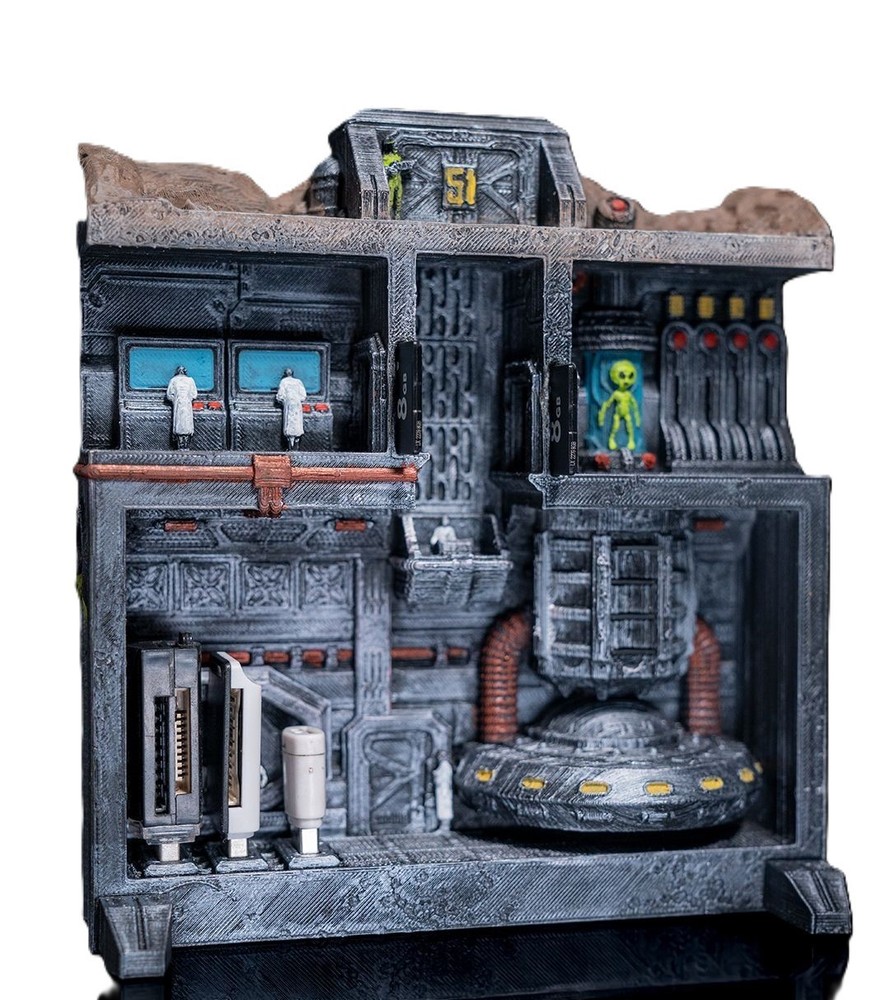 Area 51 UFO Base 3D Printed Sci-Fi Storage Display Diorama PLA Decor Model