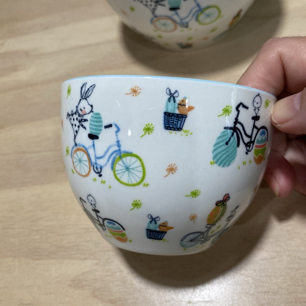 2 Easter bowls " Easter Bicycles" stoneware 5" and 4”