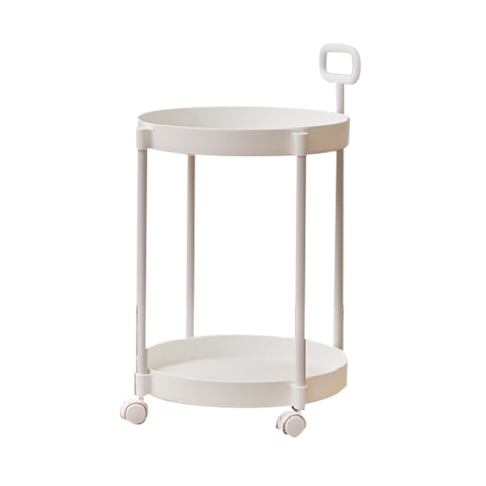 2-Tier Plastic Rolling Utility Cart + Handle Coffee Side Table Couch End Table