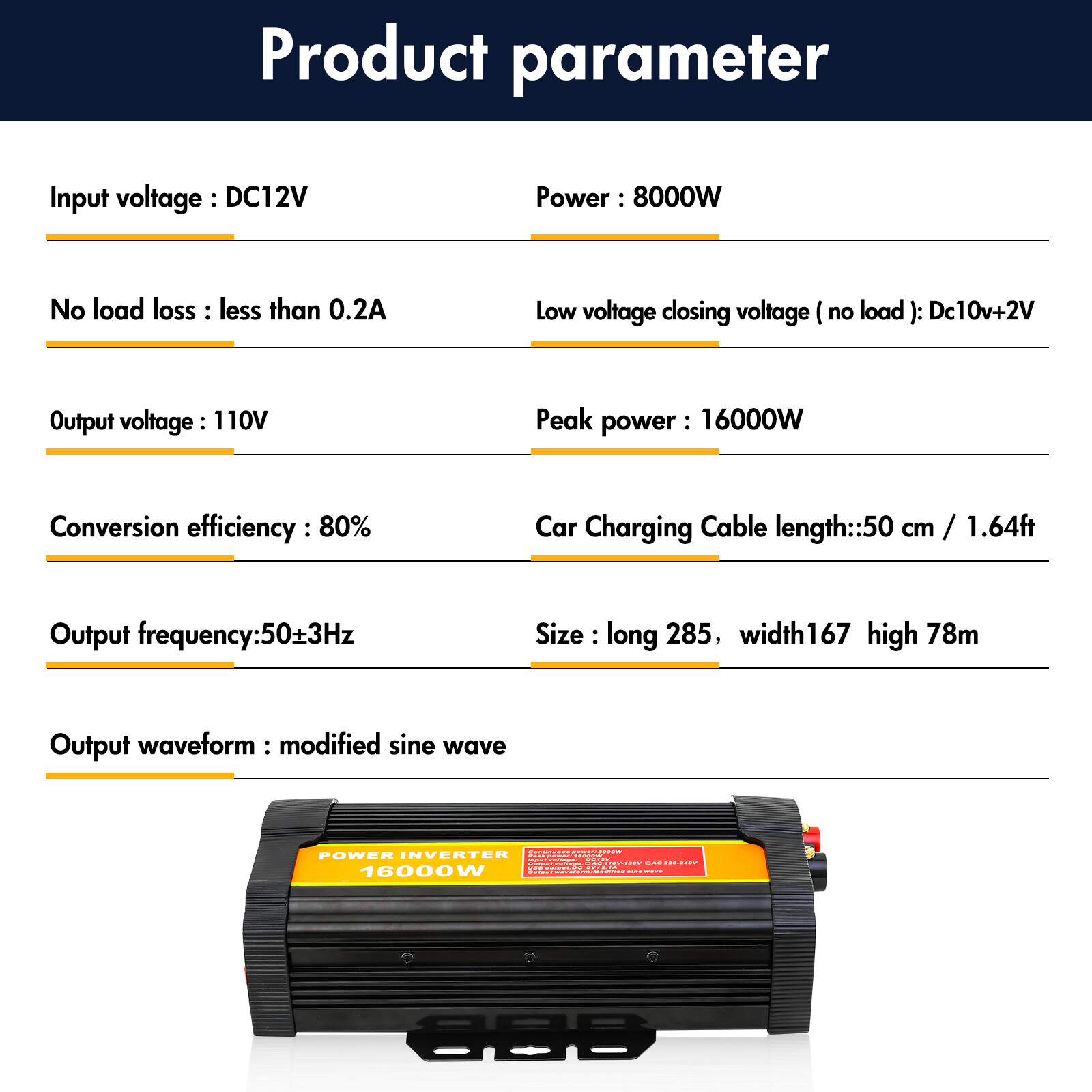16000W Car Power Inverter DC 12V To AC 110V Pure Sine Wave Solar Converter LCD