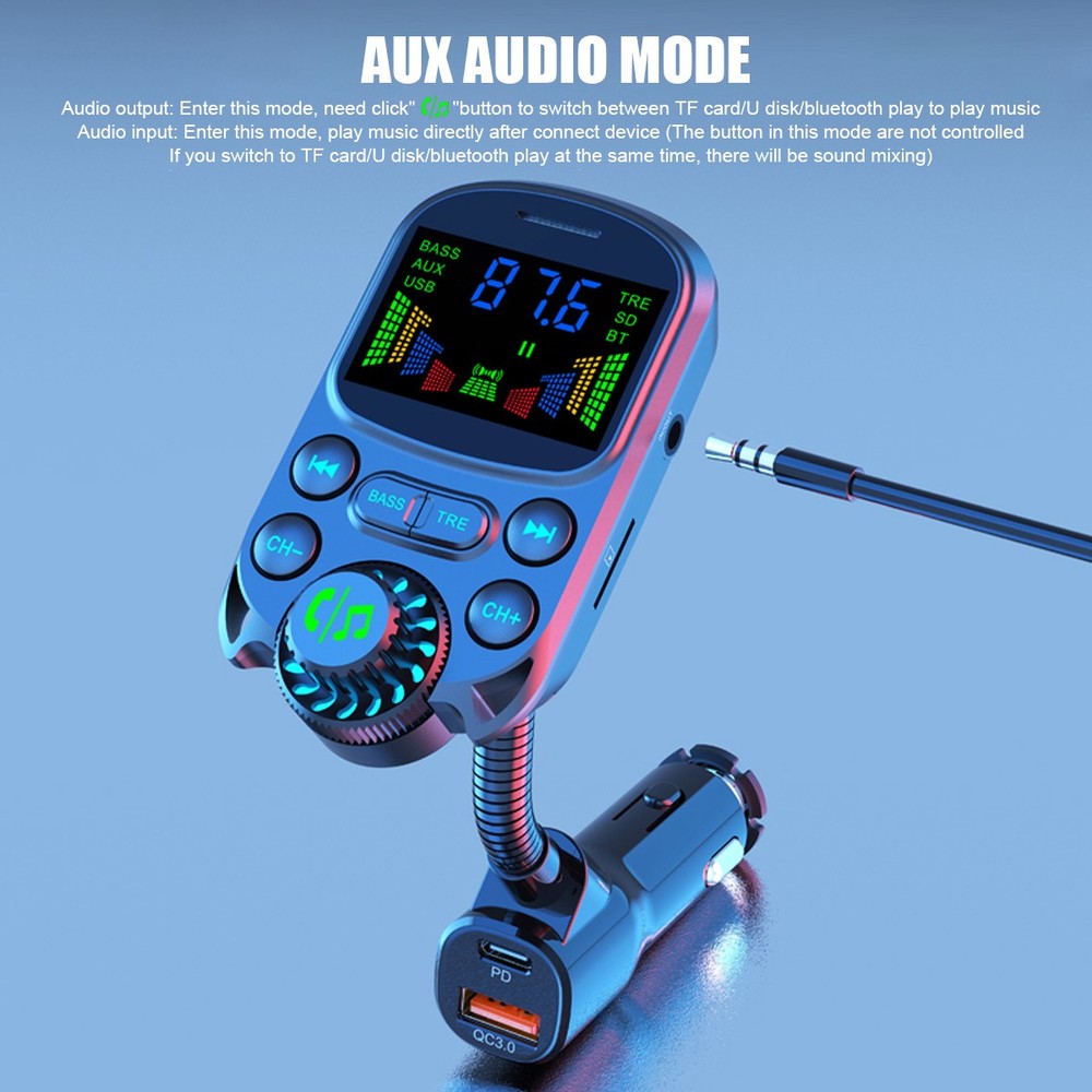 Car Bluetooth FM Transmitter Radio MP3 Wireless Adapter 30W PD USB Fast Charger