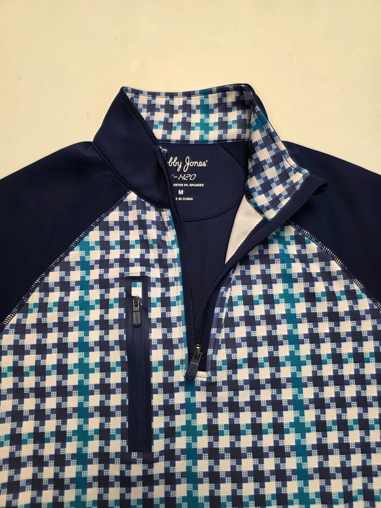 Bobby Jones X-H20 Pullover Men Medium M Blue White Houndstooth Check JACKET Golf