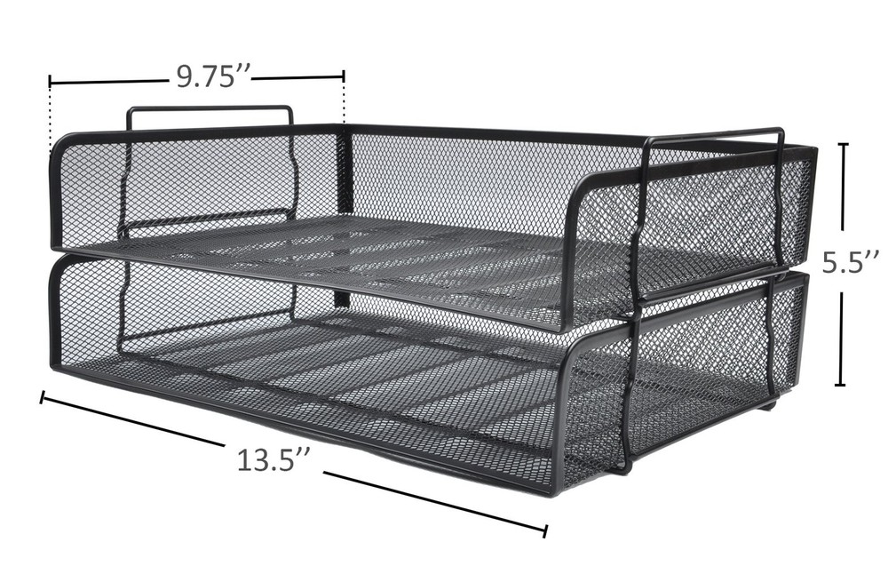 2-Pack Stackable Desk Paper Tray Metal Mesh Document Letter File Organizer