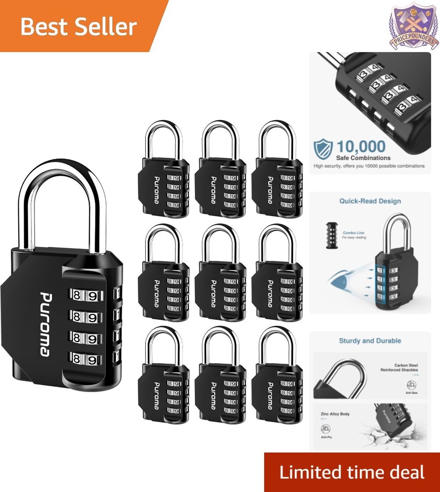 Compact 10 Pack Combination Padlocks - Keyless, Waterproof for Gates & Lockers