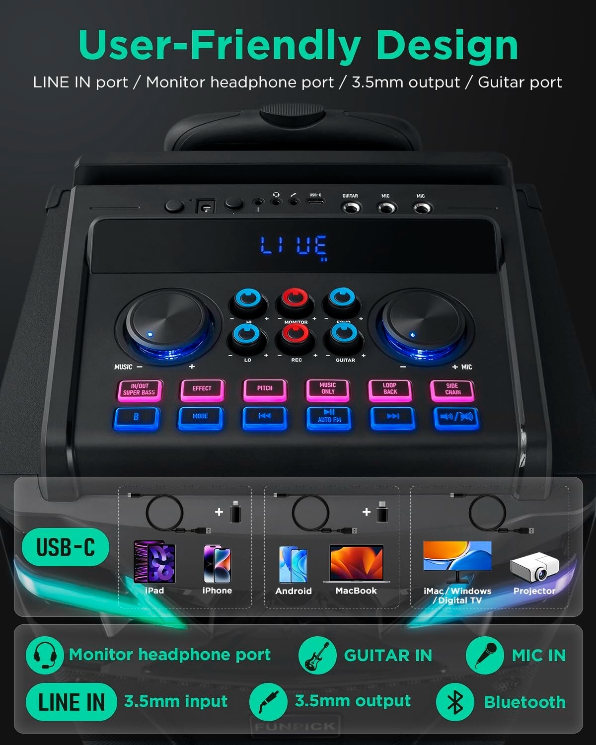 Karaoke Machine with 2 Microphones, Bluetooth Dual-10 Karaoke Speaker