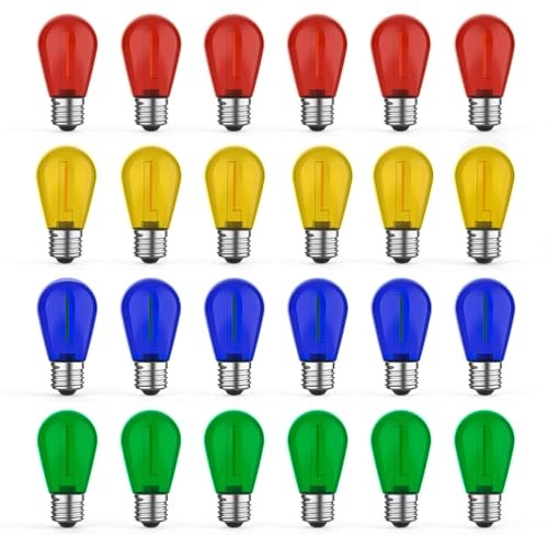 LED S14 Colored Light Bulbs for Outdoor String Lights, 24 Pack Multi-colored