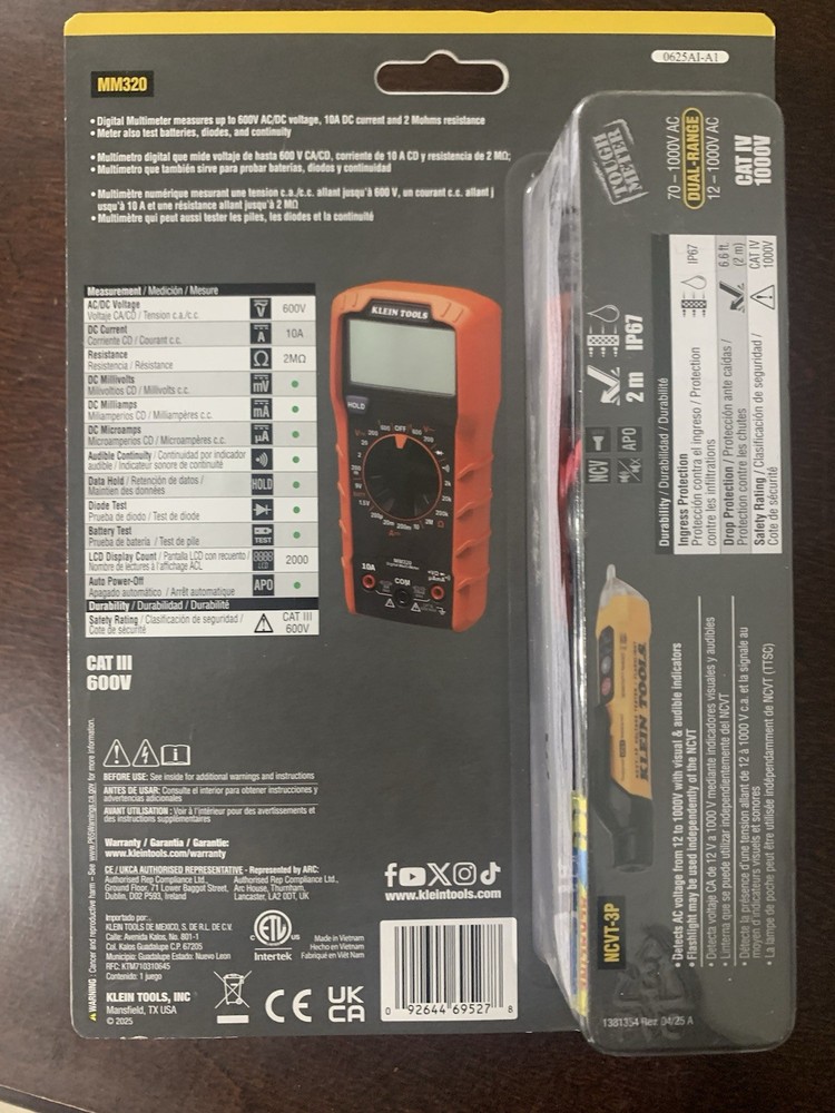 Klein Tools 25KIT1 Electrical Test Kit w/ MM320 Multimeter & Voltage Tester New