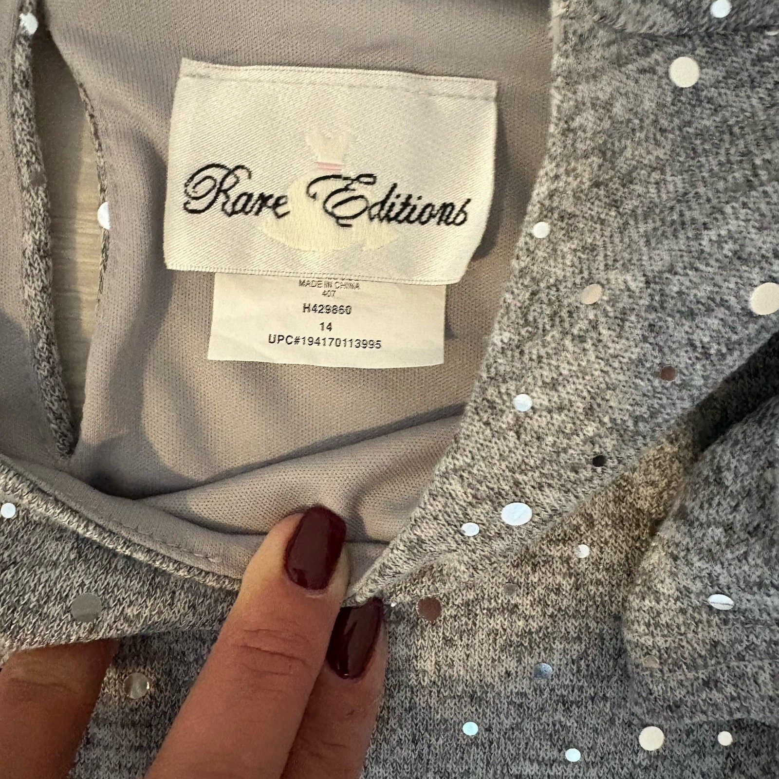 Rare Editions Girls Dress Gray Sequin Ruffle Long Sleeve Party Dress Size 14