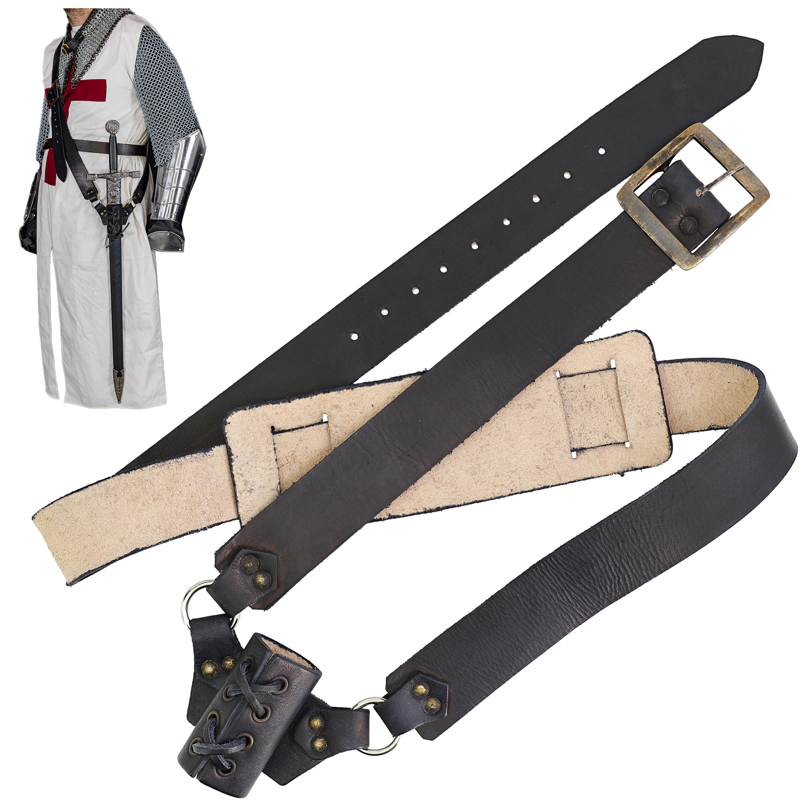 Genuine Leather Baldric Sword Holder Adjustable Belt for Renaissance Fairs& LARP