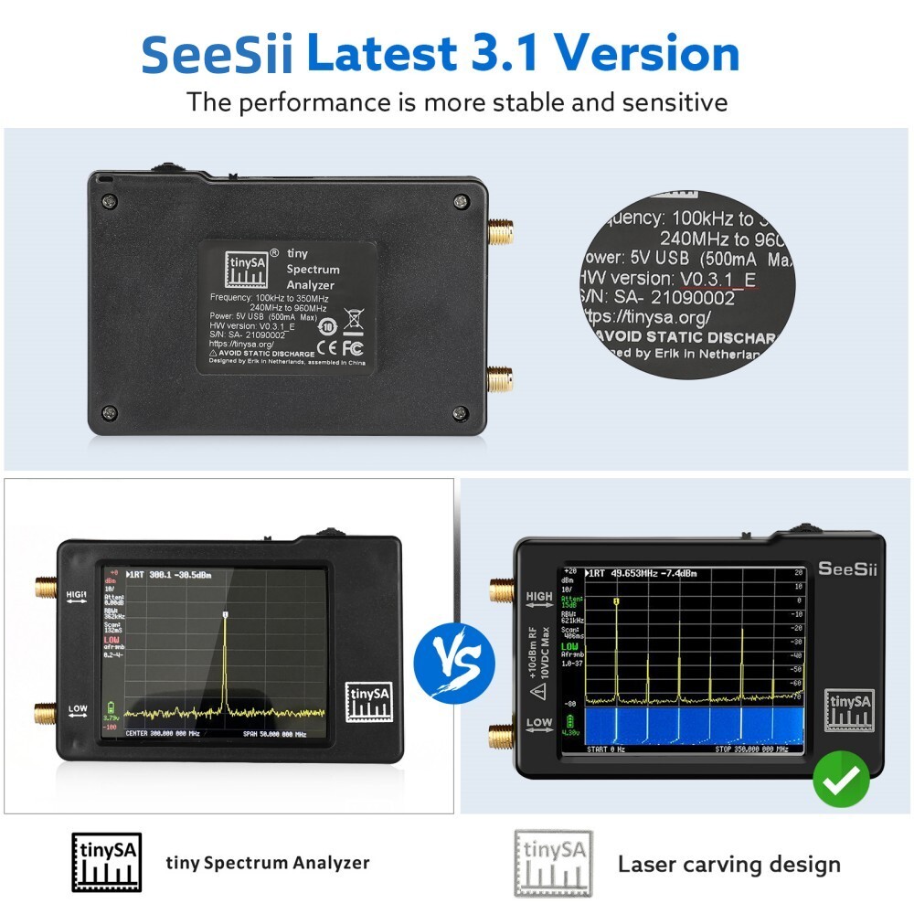 SeeSii Tiny Spectrum Analyzer TinySA 100kHz-960MHz Portable Frequency Analyzer