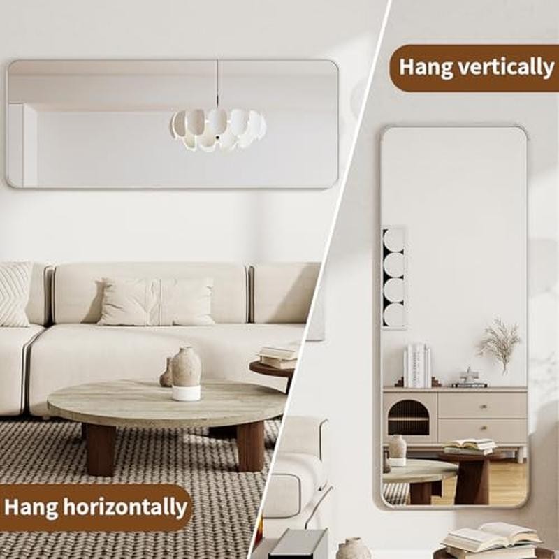 Silver Full Length Mirror, 56"x21" Rounded Corner