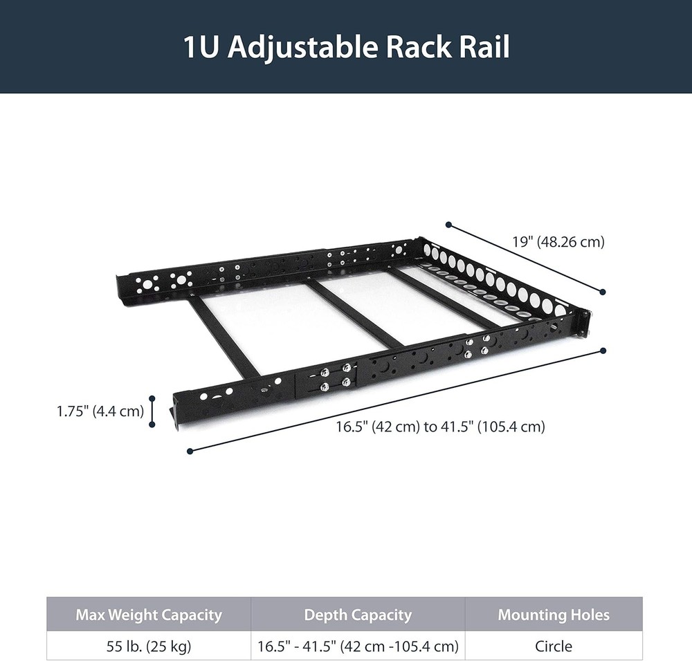 Open Box StarTech UNIRAILS1U 1U Fixed 19" Adjustable Depth Universal Server Rack