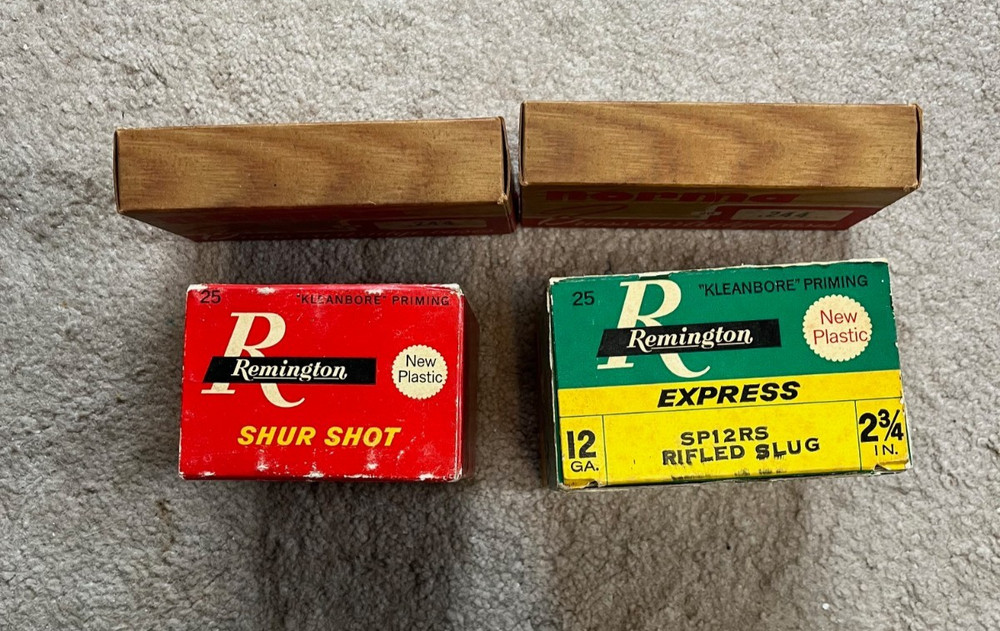 4 Vintage Empty Ammo Boxes 2 Remington (12 & 20) Shell boxes, 2 Norma 244 boxes