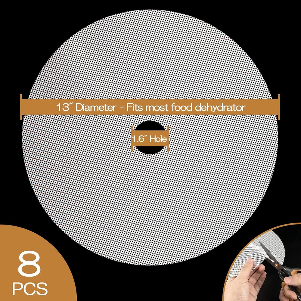 (8 Pack) Round Silicone Dehydrator Sheets, 8pcs 13" Diameter, white