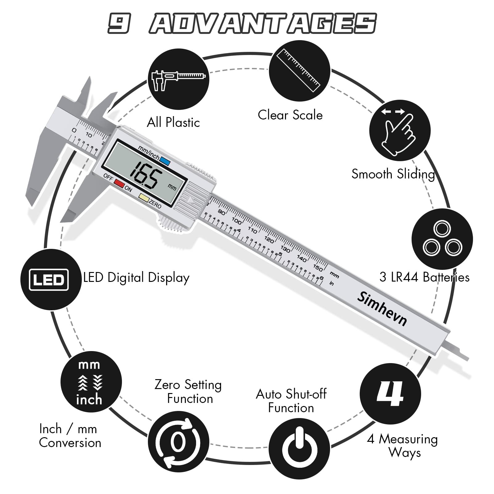 Electronic Digital Caliper, LCD | 0 to 6 inch inch/mm Conversion, Automatic S...