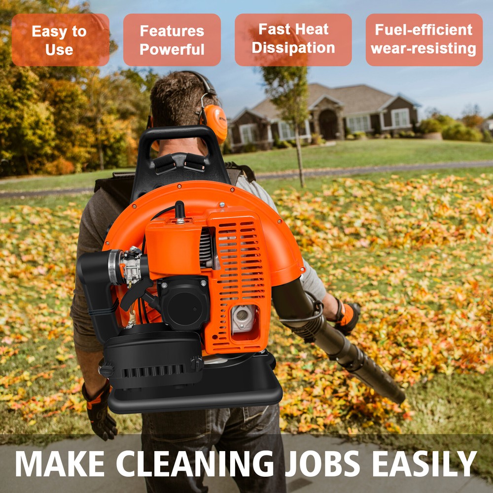 63CC Backpack Gasoline-Powered Leaf Blower Gas Blower 665CFM 2-Stroke Engine